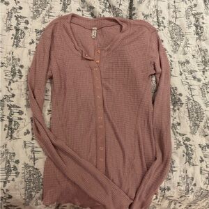 FP Movement by Free People Mauve Pink Waffle Henley Long Sleeve